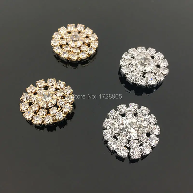 Nail art decoration Snowflake 10pcs 20mm Silver Gold Plated Full Crystal Christmas Flower Button Embellishment for Handmade