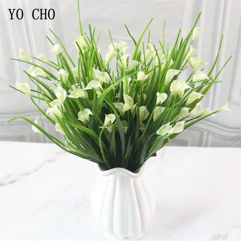 Plastic Artificial Flower for Home Decor  Spring Grass  Calla Lily  Green Plant  Arrangement  Gardening  Fake Flower  5 Forks