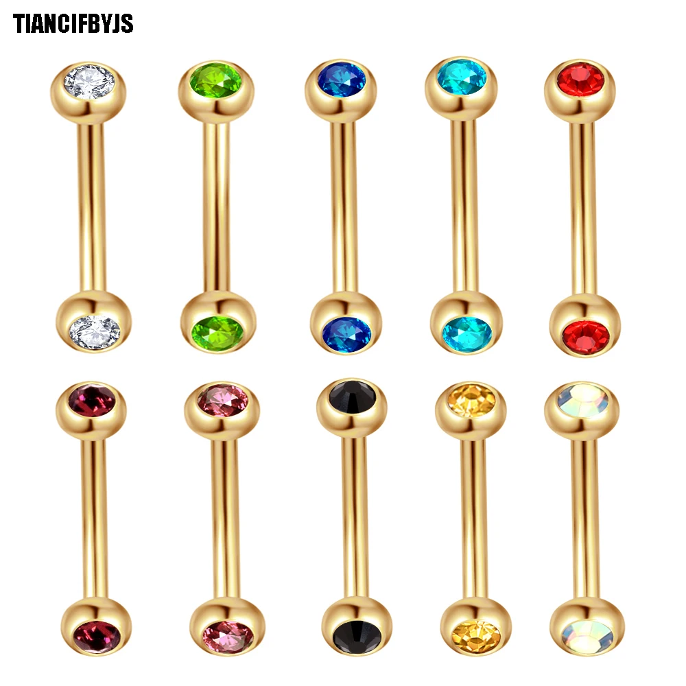 TIANCIFBYJS 100pcs 1.2*8*3mm ball surgical Steel circular piercing plated titanium colors piercing horseshoe eyebrow ring