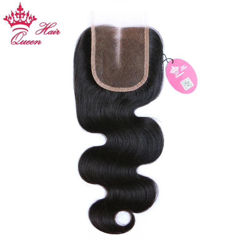 Queen Hair Official Store Swiss Lace Closure 4x4 Brazilian Virgin Human Hair Middle Part Lace Body Wave Free Shipping