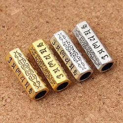 2pcs/Lot Buddhism Mantras Craft Engraved Long Tube Beads Antique Silver Color Spacer Beads Fit Jewelry Make DIY Beaded Material