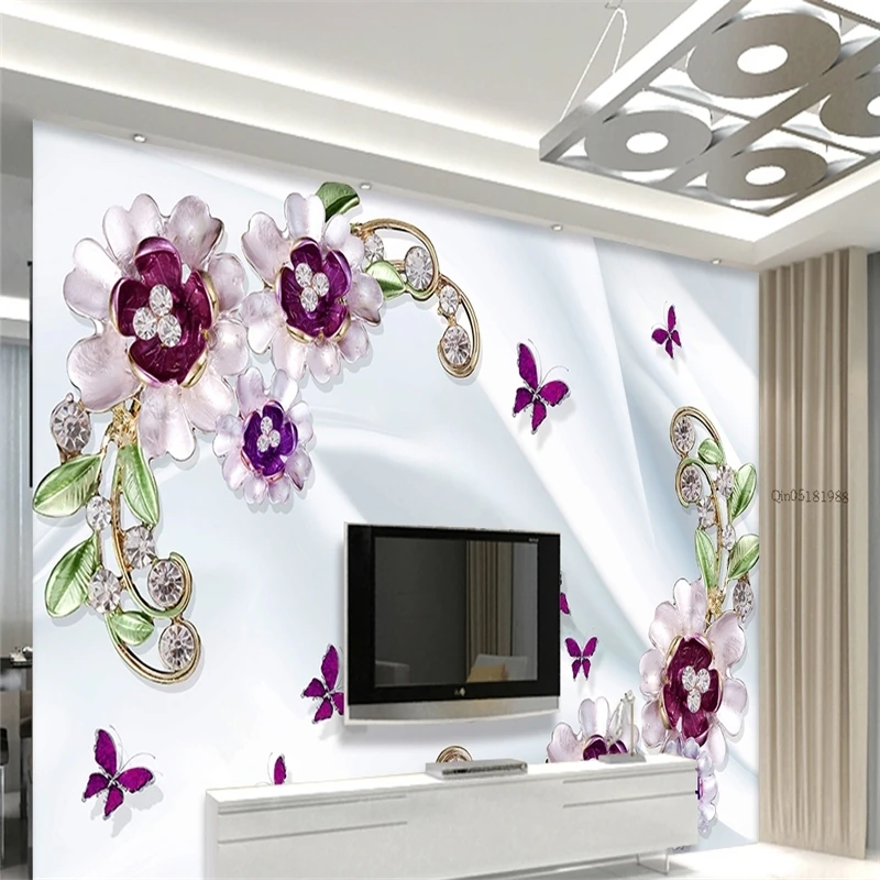 

beibehang Wall paper Custom Wallpaper Wall Stickers Large Mural Romantic Diamond Relief Flowers Background Wall papel de parede