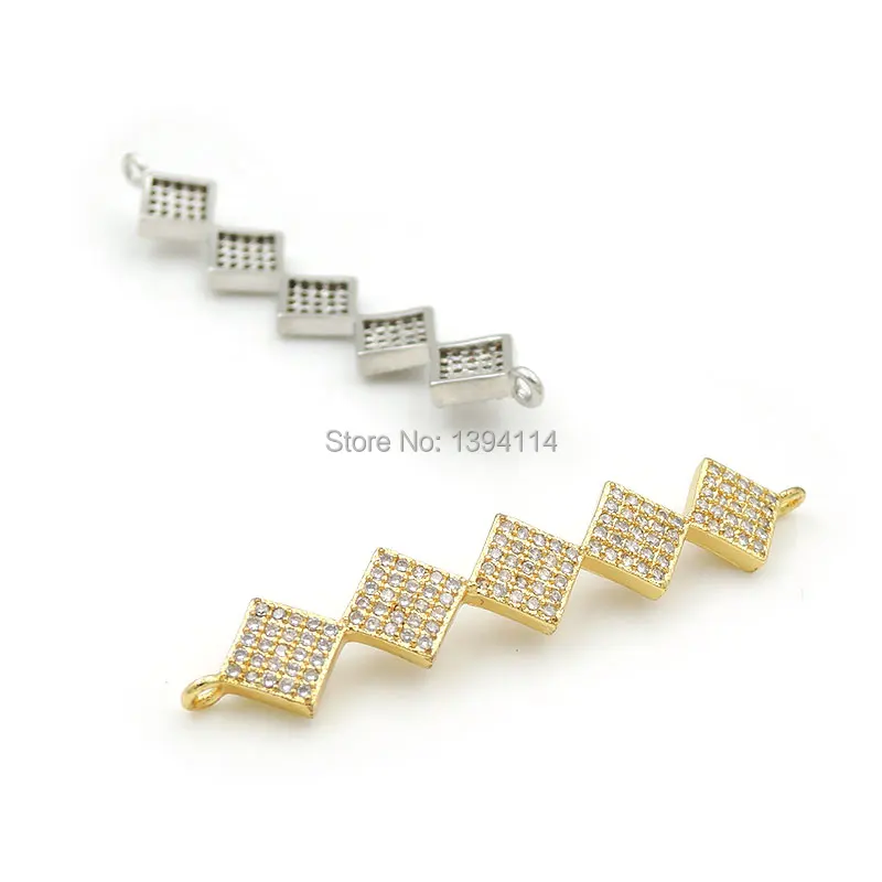 47*8*3mm Micro Pave Clear CZ Arc Bar Connector Of 5 Rhombuses Fit For Women As DIY Bracelets Accessory