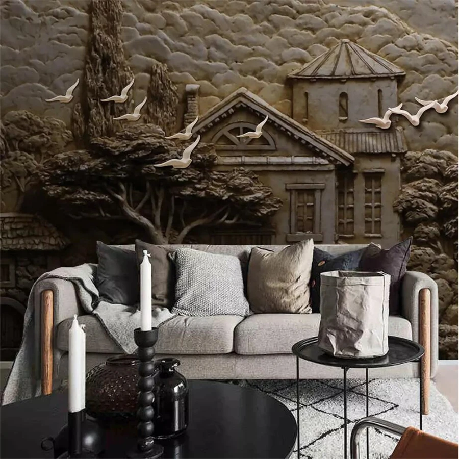 beibehang Custom wallpaper 3d photo mural relief forest huts big tree birds background wall painting home decor papel de parede