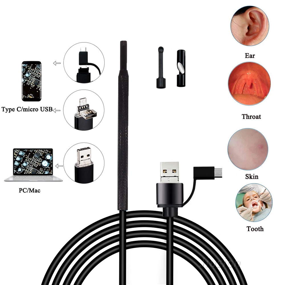 3 in 1 Video Endoscope USB Type-C Flexible Camera Mini Camcorder DV DVR Micro Cam Visual Earpick For Android OTG Phone & PC