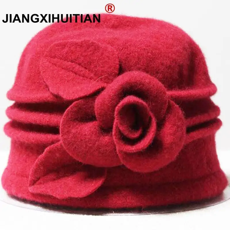 New Women Fedoras 100% Pure Wool Dome Winter Hats For Women Floral Casual Brand Warm Lady Autumn Floppy Soft Girls Fedoras 2018