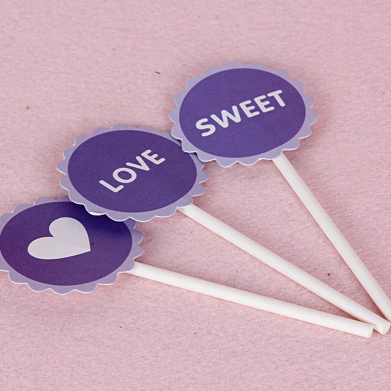 JOINHOT sweet  and heart and lover cupcake topper for cake decoration purple color 3 pcs/pack