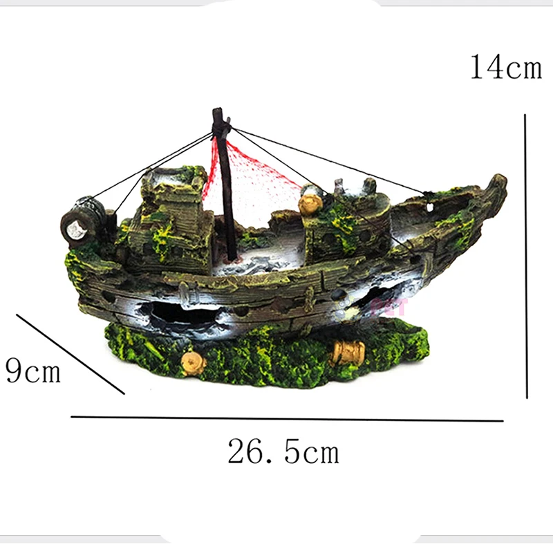 Aquarium Decor Fish Tank Resin Shipwreck Decoration Pirate Treasure Ship Fishing Net Ornament Accessories Statue For Fishes Hide