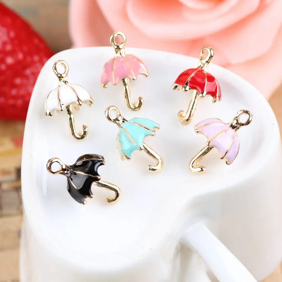 Oil Drop Summer Beach Umbrella Shape DIY Jewelry Alloy  Charms 50PCS Enamel Bracelet Fashion Earring Floating Pendant 11*19mm