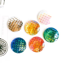 ZEROUP 20mm 25mm Resin Cabochons Round Fish Scales Cameo Flat Back Cabochon Supplies for Jewelry Finding 10pcs