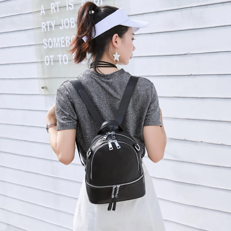 ZENCY Fashion Shopping Full Grain Genuine Cow Leather Women\'s Backpacks Top Layer Cowhide Summer Backpack Young Girls Bag