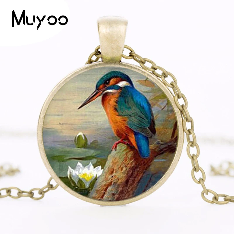 Kingfisher Logo Pendant Necklace Animal Picture Vintage Round Chain Choker Statement Necklace Jewelry Gifts For Women HZ1