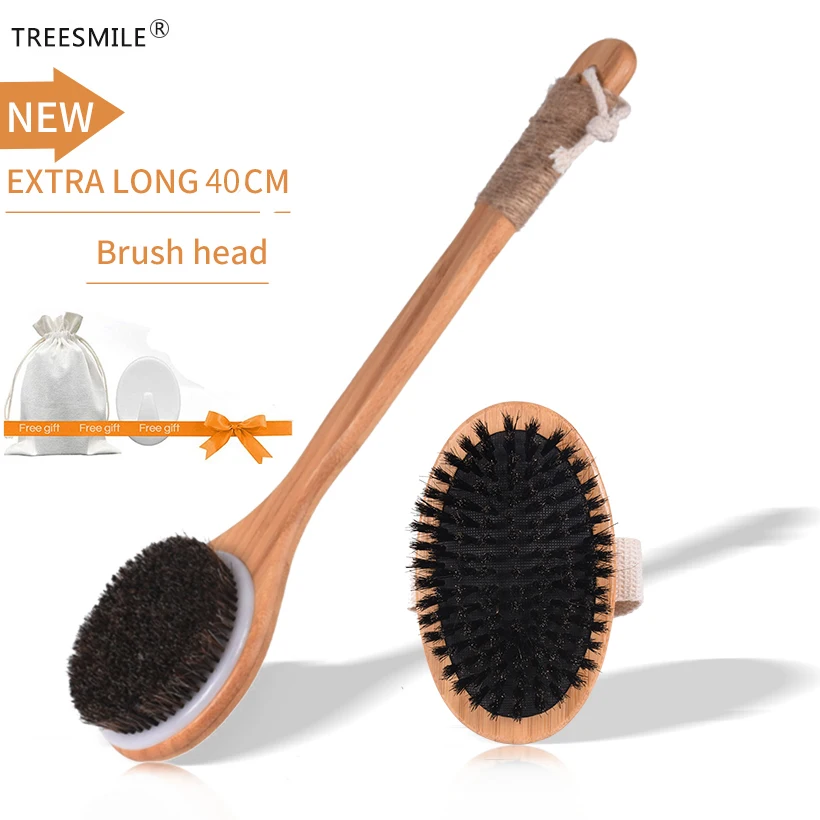 TREESMILE  Natural Bristle Dry Brush Exfoliating Promote Blood Circulation Massage Brush Anti-static Scalp Massage Comb D30