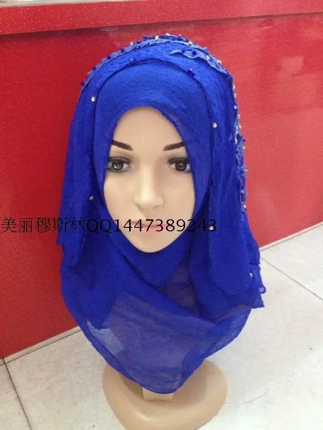 2015 new Muslim Hui high-grade Handmade Beaded simple paragraph button scarf scarf hijab