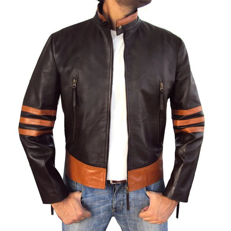 James Logan Howlett Wolverin Cosplay kostium X mężczyźni w stylu Vintage mężczyzna Biker motocykl skórzana kurtka mężczyźni Plus rozmiar 5XL brązowy kolor