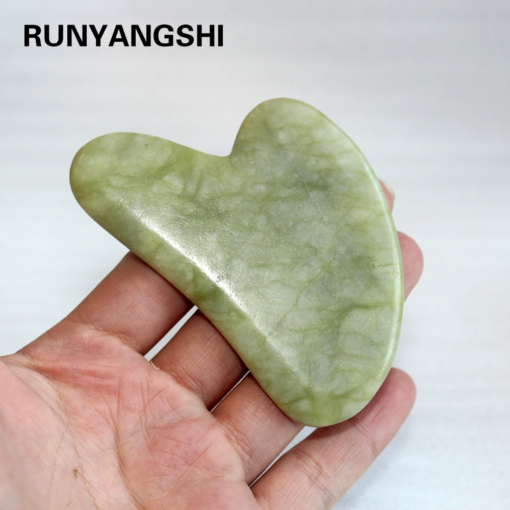 Planche Gua Sha en jade vert naturel, pierre de Jade rose, corps, visage, yeux, plaque de grattage, Acupuncture, Massage, Relaxation, soins de santé 1