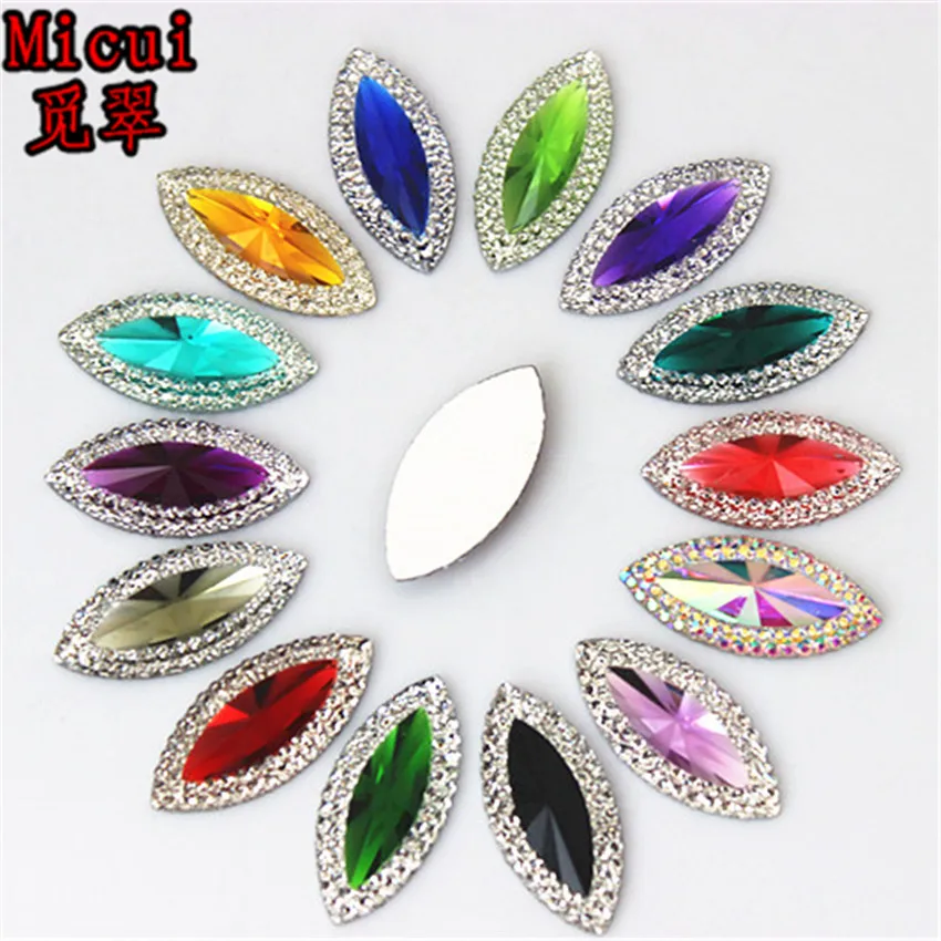 Micui 50 pz/borsa 11*24mm Dual color Horse eye Resina Strass Cristallo Piatte pietre posteriori per la Decorazione di Cerimonia Nuziale MC471