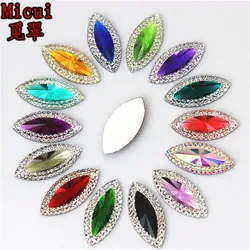 Micui 50pcs/bag 11*24mm Dual color Horse eye Resin Rhinestone Crystal Flat Back stones for Wedding Decoration MC471