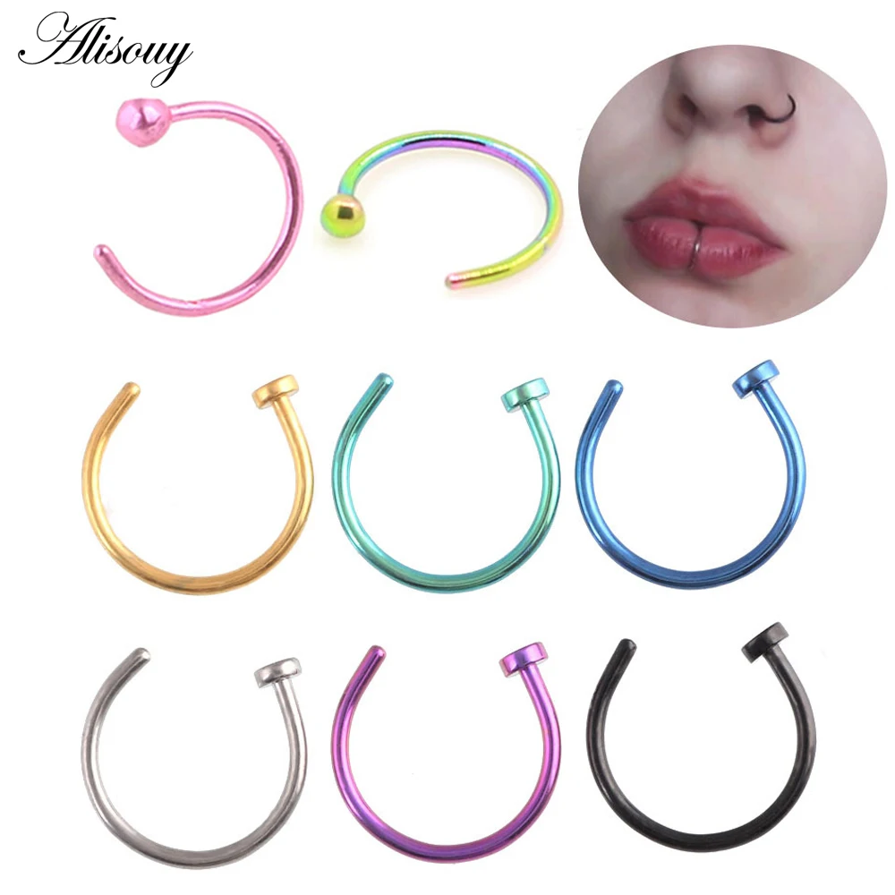 Alisouy 1PC Fake Nose Ring Labret Lip Ring C Clip lip Piercing Helix Piercing Tragus Faux Nose Rings Hoop Neus Nostril Septum