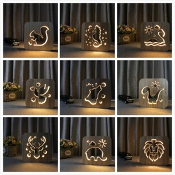 Lámpara LED de escritorio para niños y adultos, luz nocturna de madera con diseño de animales, perro, gato, León, Delfín, caballito de mar, ideal para regalo