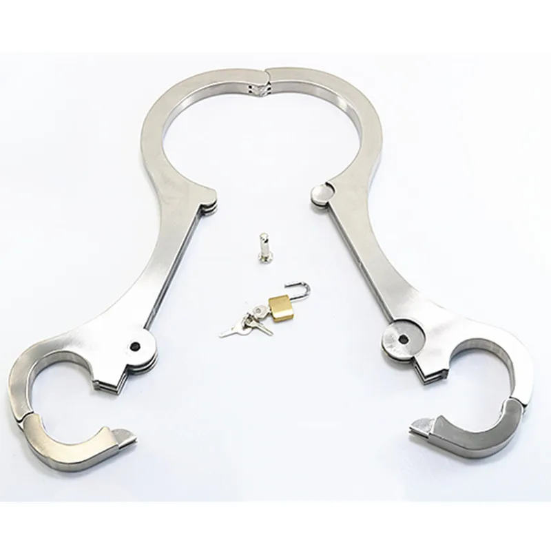 Stainless Steel Bondage Cangue Fix Neck Collar Handcuffs Wrist Cuffs Adult Restraint Yoke Pillory BDSM Sex Toy For Male Female