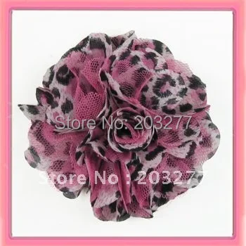 Free shipping!24pcs/lot 3 inch  New  chiffon leopard mesh fabric flowers  5colors for your choice