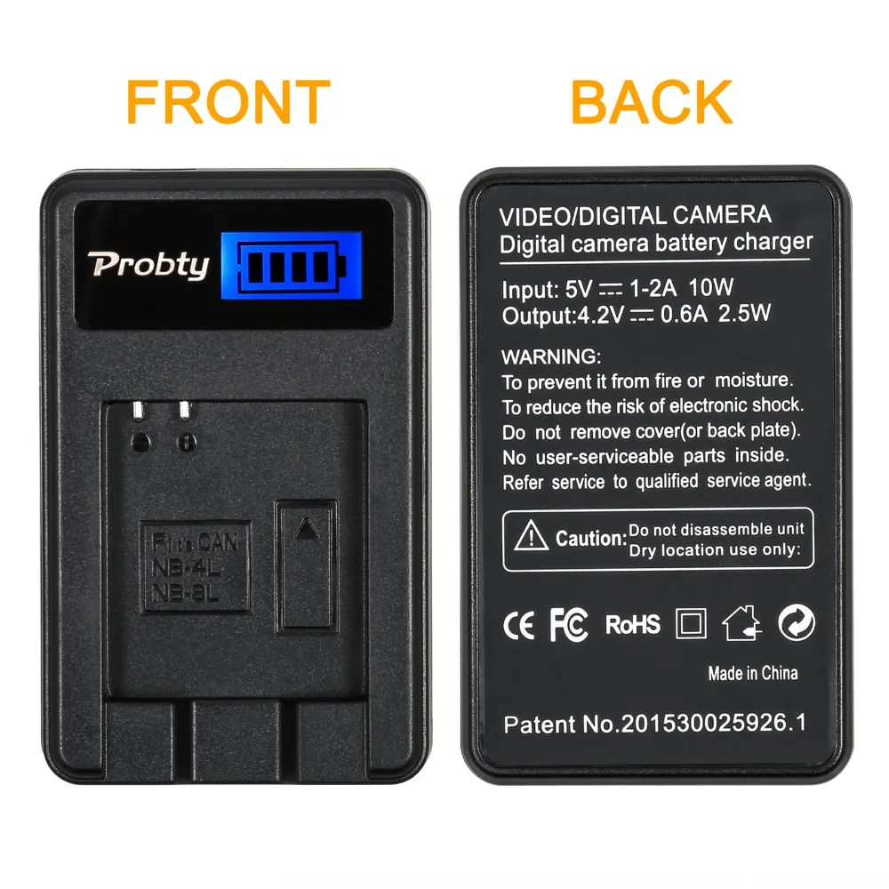 Probty NB-4L NB4L NB 4L LCD Battery Charger for Canon IXUS 115 130 XY Digital 400F 55 PowerShot ELPH 100 TX1