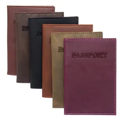 USA purple Crazy horse vintage Genuine Leather Solid soft International Passport Cover Travel Fashion Passport Holder