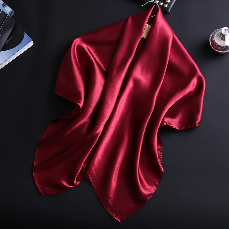 luxury brand silk square scarf for women hair tie band bandana pashmina solid color female foulard muslim hijab stores 90x90cm