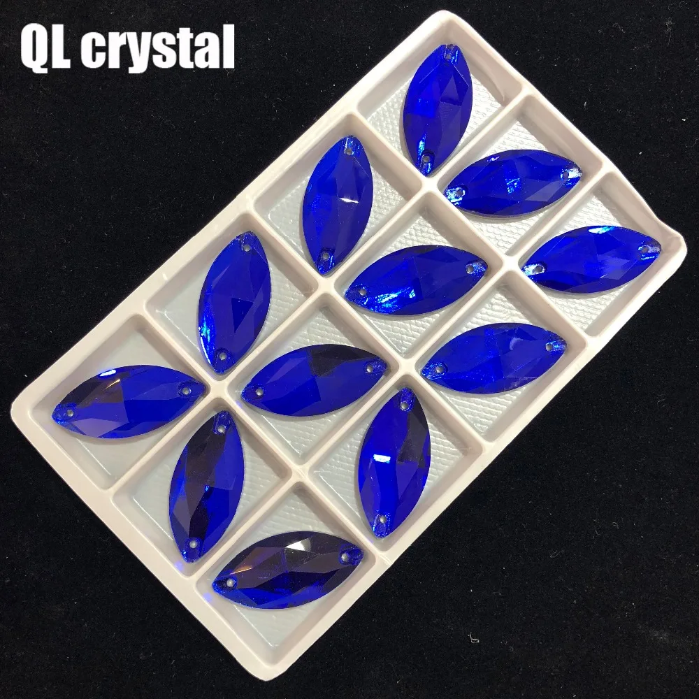 ALL Size Jewelry Blue Navette Sew on Crystal Rhinestones Flatback Marquise Sew on stone for Making wedding DIY dress bags shose