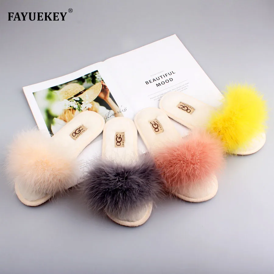 FAYUEKEY 2023 Spring Summer Winter Women Home Cotton Plush Fur Slippers Big Size Indoor Floor Bedroom Flat Shoes Free Shipping