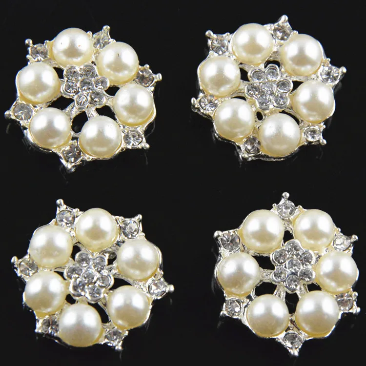 MengNa 26mmx26mm Rhinestone Buttons, Rhinestone and Pearl Decorate Buttons for hair accessories 100pc/lot