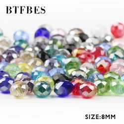 BTFBES Austrian Crystals 8mm 50pcs Faceted Flat Round glass Ball Loose Beads For Jewelry Bracelet earring Making Accessories DIY