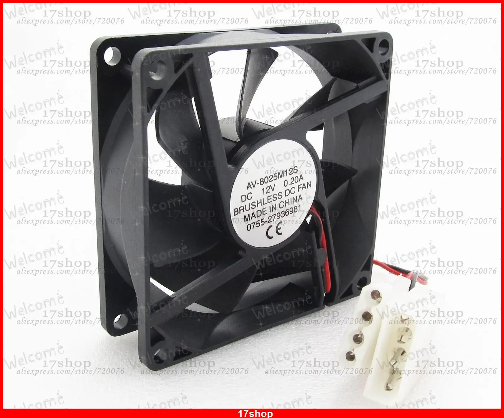 Brushless DC Cooling Fan 80mm x 80mm x 25mm 7 Blades 12V 8025 4-pin power supply