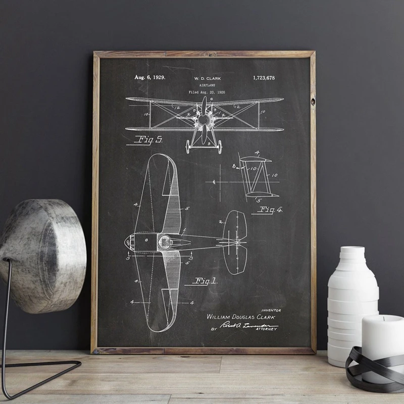 Staggered Biplane Patent Blueprint Vintage Poster Prints Aviation Artwork Decor Gallery Wall Art Canvas Painting Picture Gift