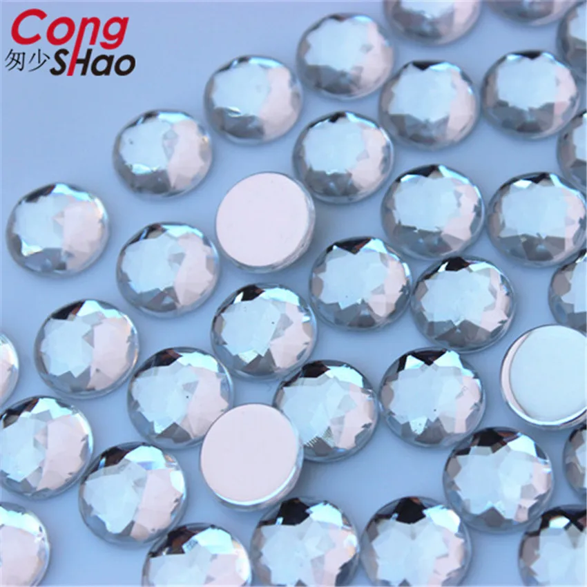 Cong Shao 100pcs 8mm Colorful Round Stones And Crystal Flatback Acrylic Rhinestone Trim Scrapbook DIY Wedding Dress Button ZZ750