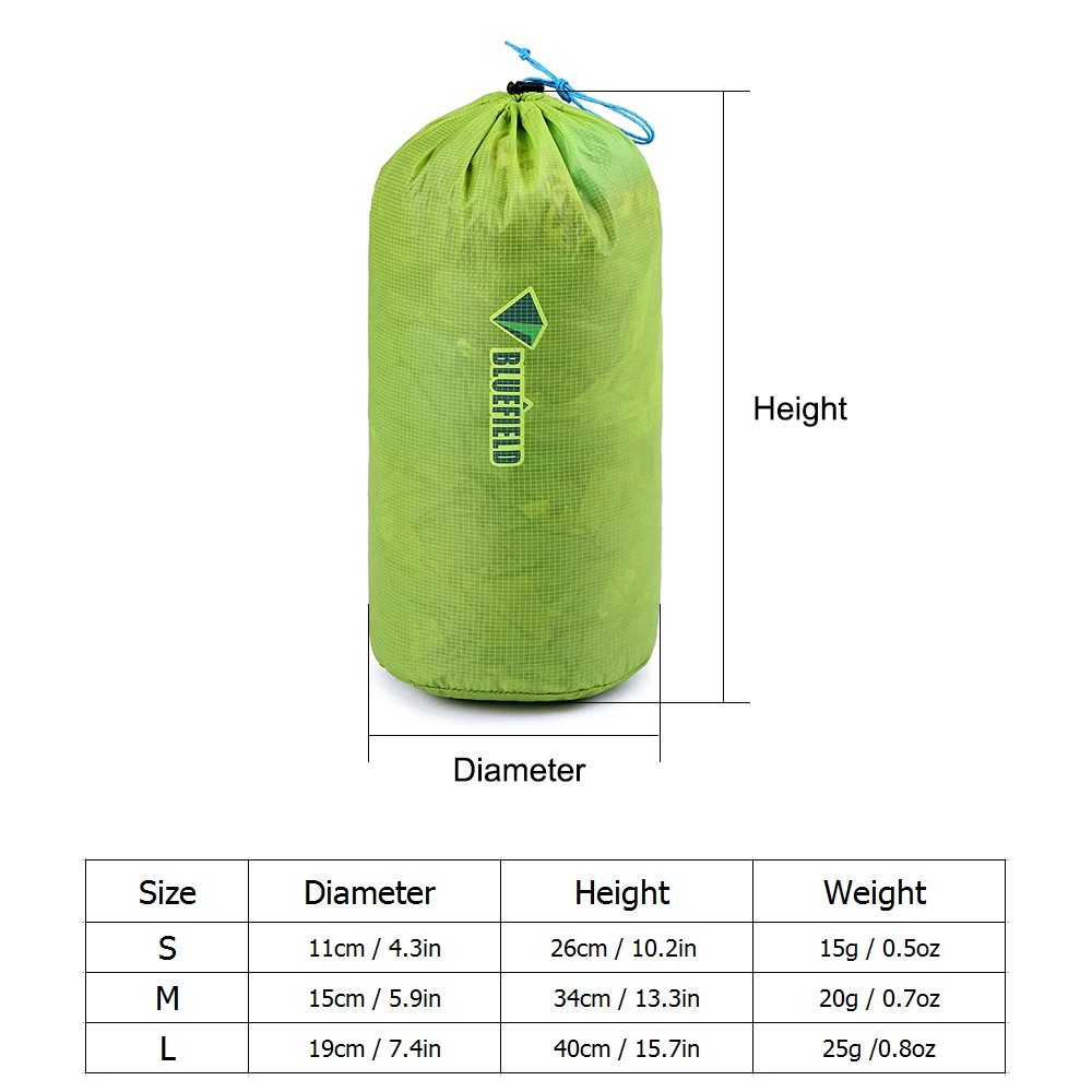 Bluefield Ultra Light Waterproof Dry Bag Pack Sack Swimming Bag Nylon Drawstring Bag Tent Peg Pouch Outdoor Camping Equipment