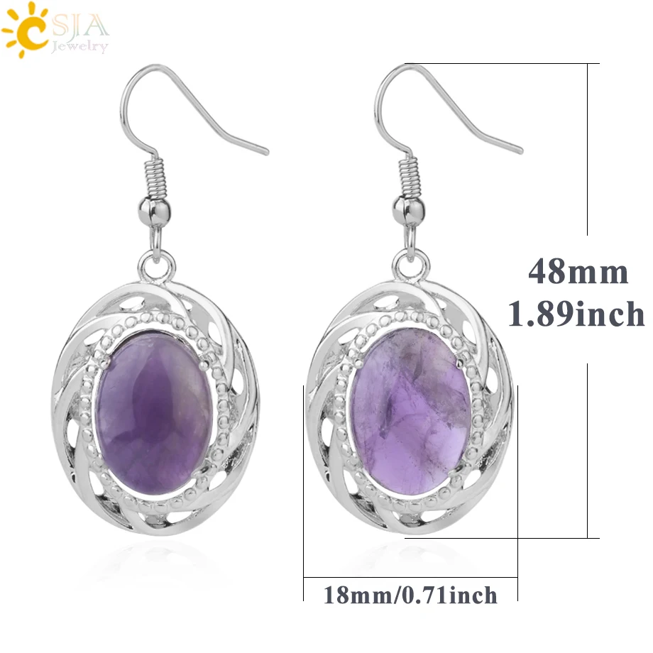 CSJA Green Natural Stone Drop Earrings for Women Girl Purple Pink Crystal Earring Statement Earrings 2019 Handmade Jewelry F911