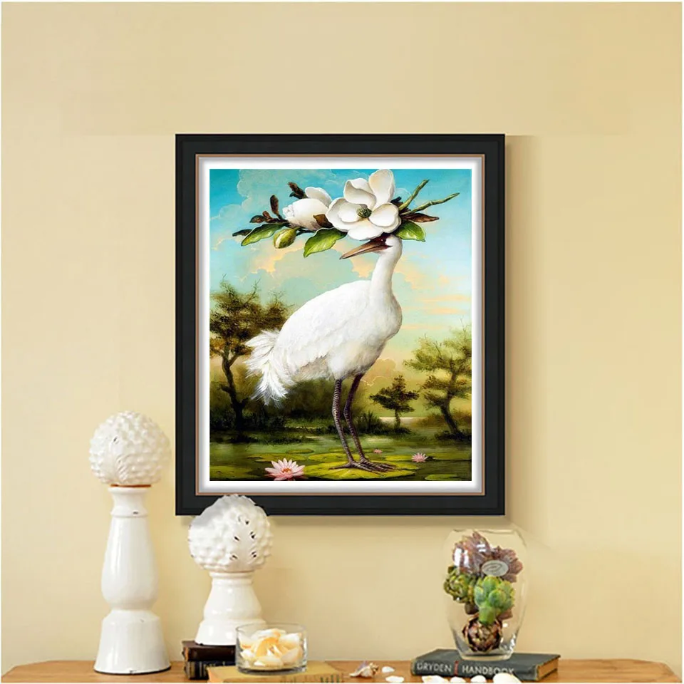 Diamond Painting Cross Stitch red-crowned crane Animal 5D Diamond Embroidery DIY Full Round Crystal Diamond