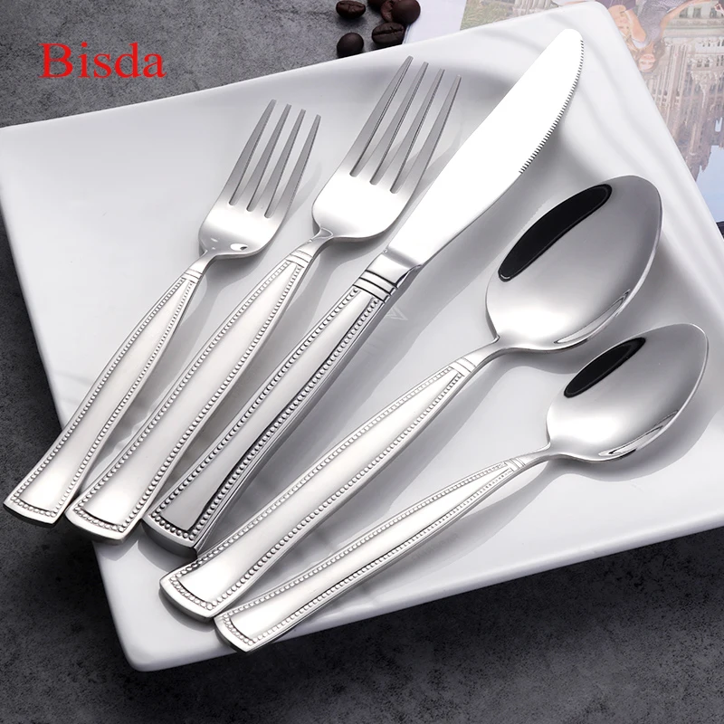 

20-piece Bead Dinner Set 18/10 Silver Stainless Steel Tableware Set Luxury Dinnerware Knife Fork Tablespoon Cutlery Set Gift Box