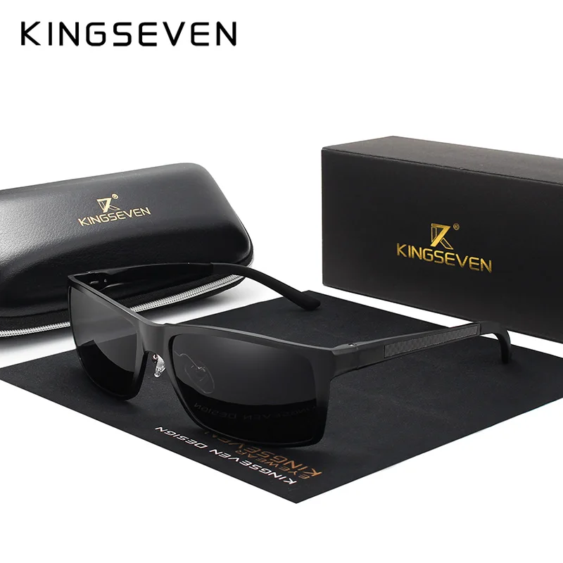 KINGSEVEN Design Aluminum Polarized Sunglasses Man Driving Shades Gray Square Sun Glasses For Men Unisex Male Oculos