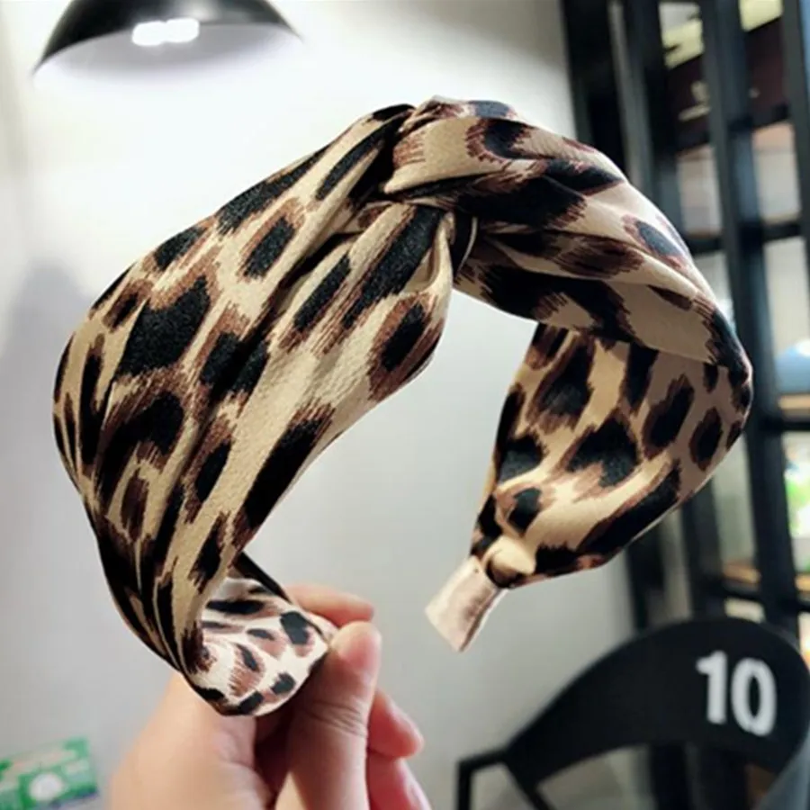 

Leopard Print Wide Headband Cross Women Korean Headdress Color Blocking Fabric Wide Head Band New Hair Accessories Turban