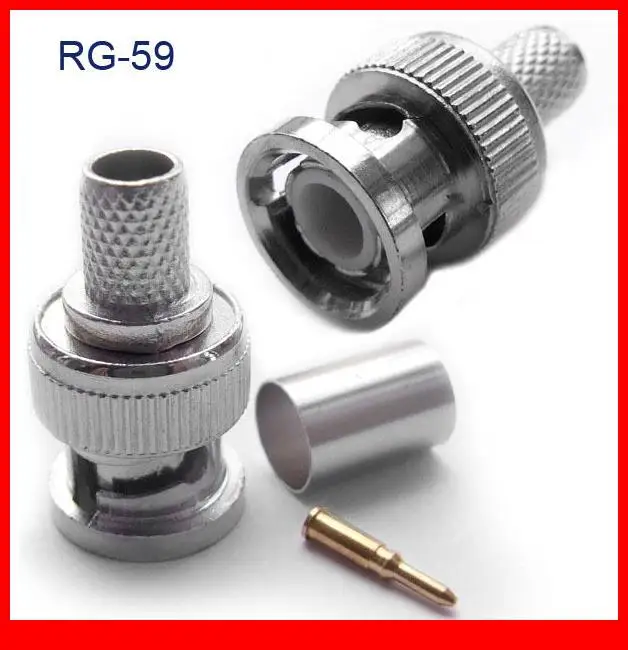 100 Sets 3-Piece Male BNC Plug Crimp Coaxial Connector RG-59 Cables Soldering