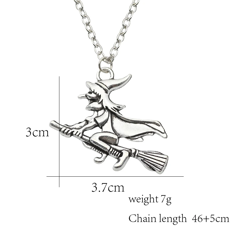 Punk Retro Witch Riding A Broom Necklace Fairy Alloy Neutral Pendant Fashion Men And Women Jewelry Halloween Gift Direct Sales