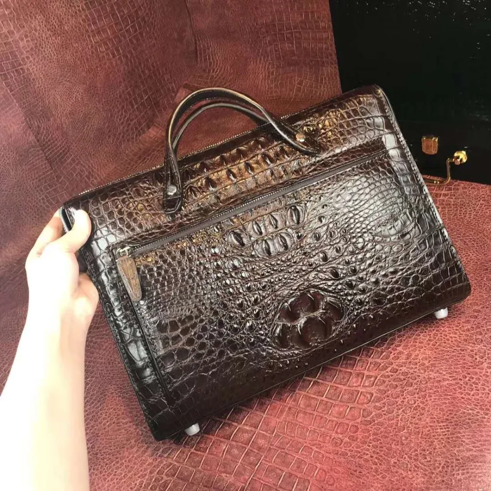 2018 Newly Men\'s Genuine/Real 100% Crocodile Skin men bag with head skin small size leisure fashion young men shoulder bag