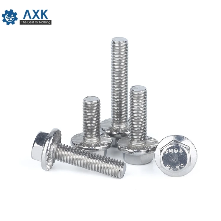 1/10pcs M5 M6 M8 M10 M12 A2-70 304 Stainless Steel GB5787 Hexagon Head with Serrated Flange Cap Screw Hex Washer Head Bolt