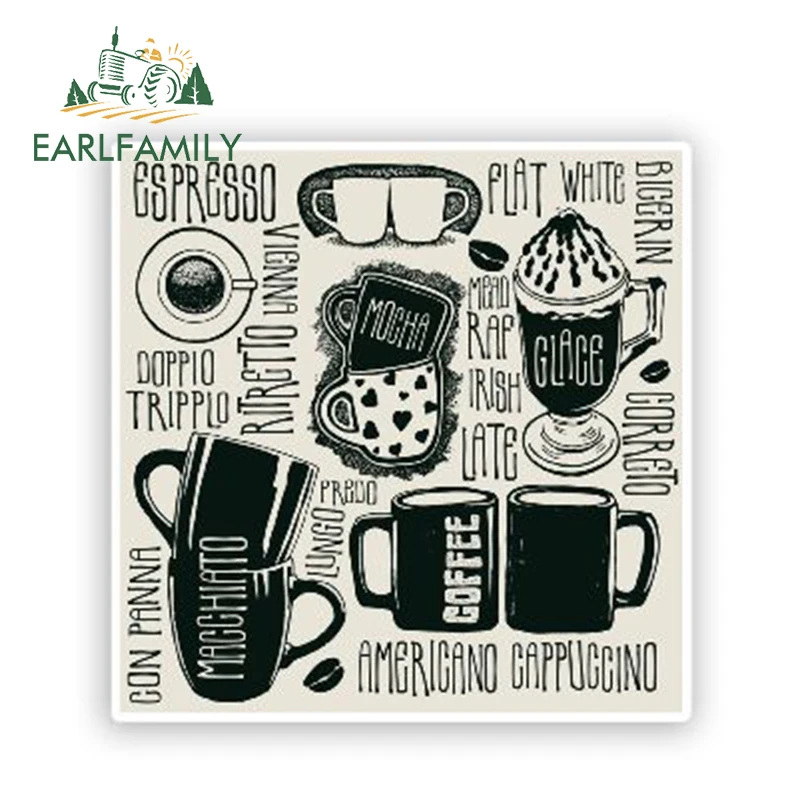 EARLFAMILY 13cm x 13cm Coffee Shop Decal Business Americano Cappuccino Vinyl Wrap Car Bike Scooter Laptop Waterproof Car Sticker