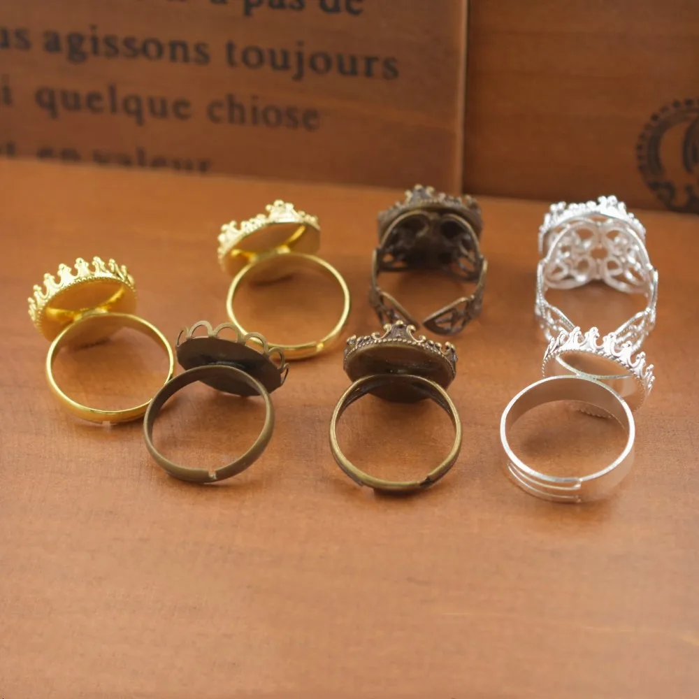 5pieces Adjustable 15mm Bezel Brass Ring Setting Base Cameo Cabochons Setting Tray Jewelry Findings