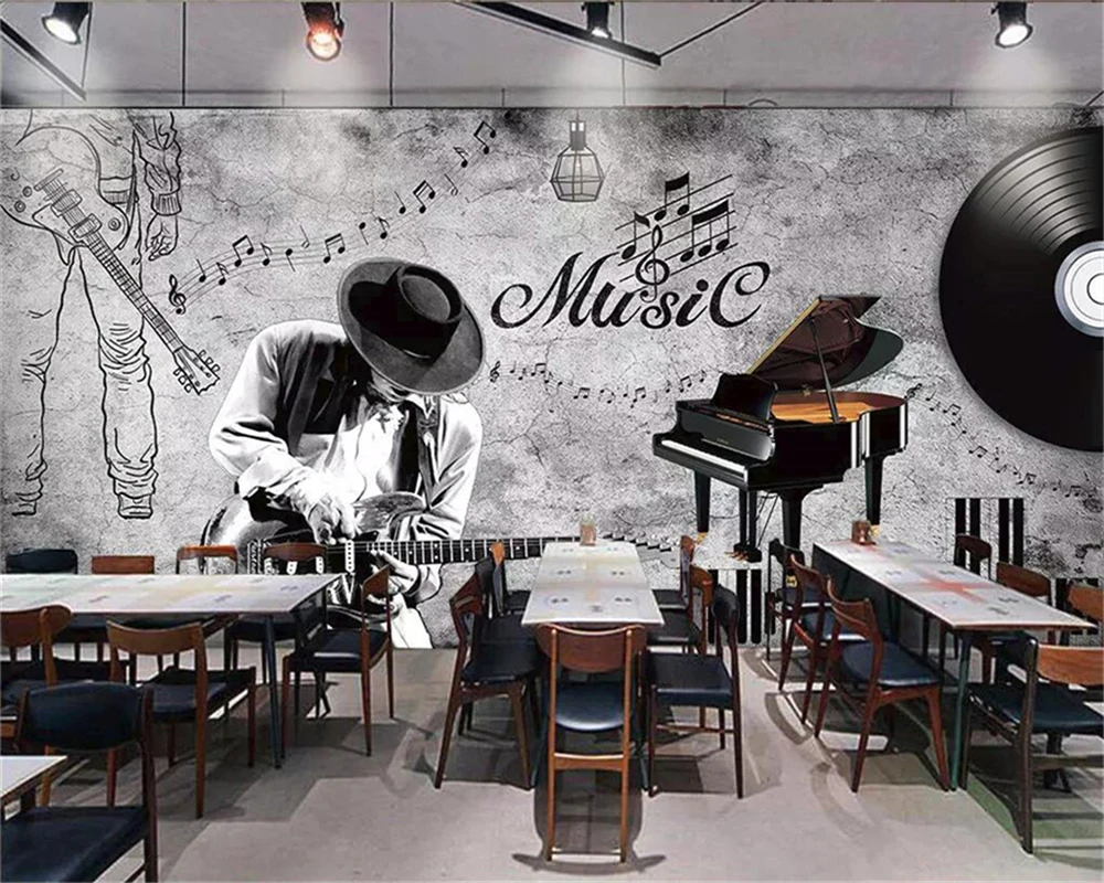 

Decorative wallpaper Background wall of hand-painted retro musician theme