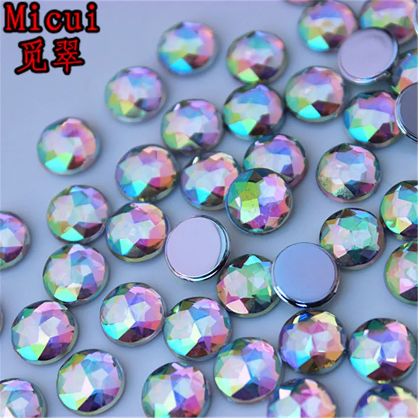 Micui 100pcs 8mm Round Chamfer Acrylic Crystal and Stones Flat Back Rhinestone No Hole For Clothing Craft DIY MC750